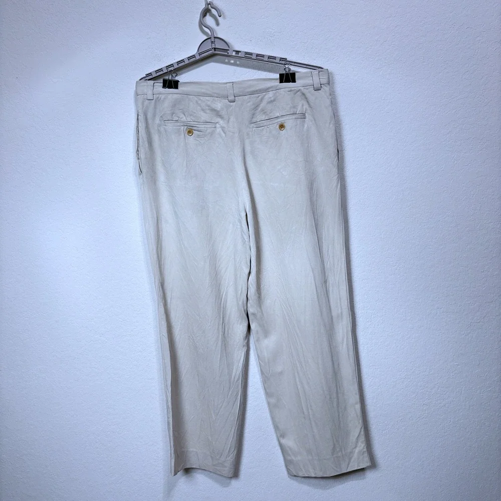 Tommy‎ Bahama Silk Pleated Relaxed Fit Chino Straight Leg Khaki Pants Men 42x32